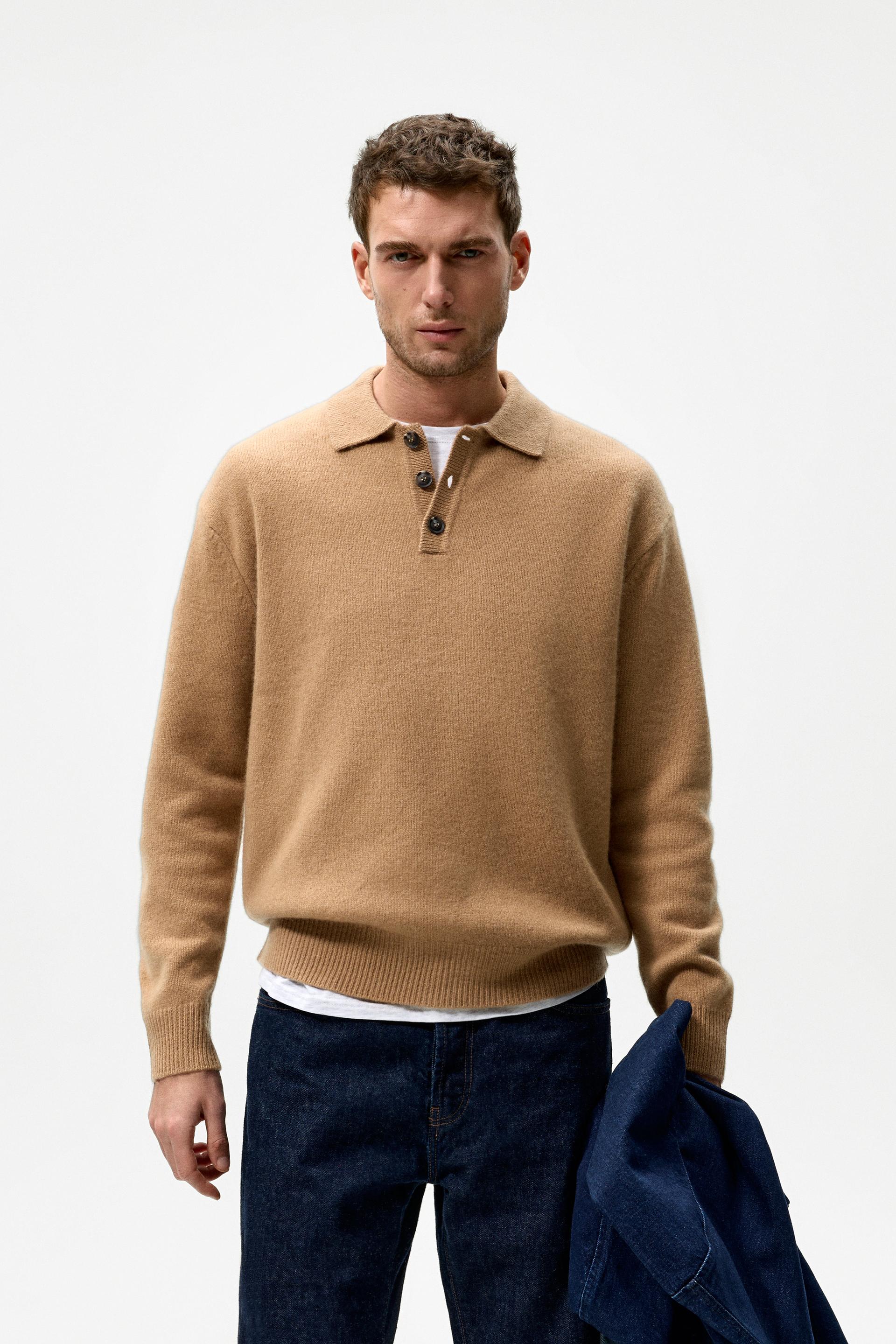 Wool blend knit polo shirt zara clearance
