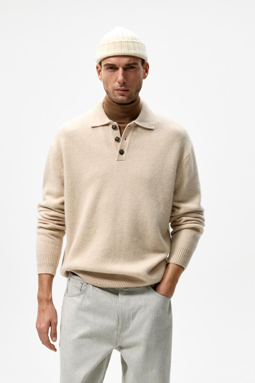 Wool blend knit polo shirt zara Outlet
