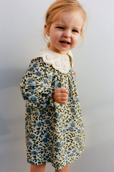 Image 0 of EMBROIDERED BIB COLLAR DRESS from Zara