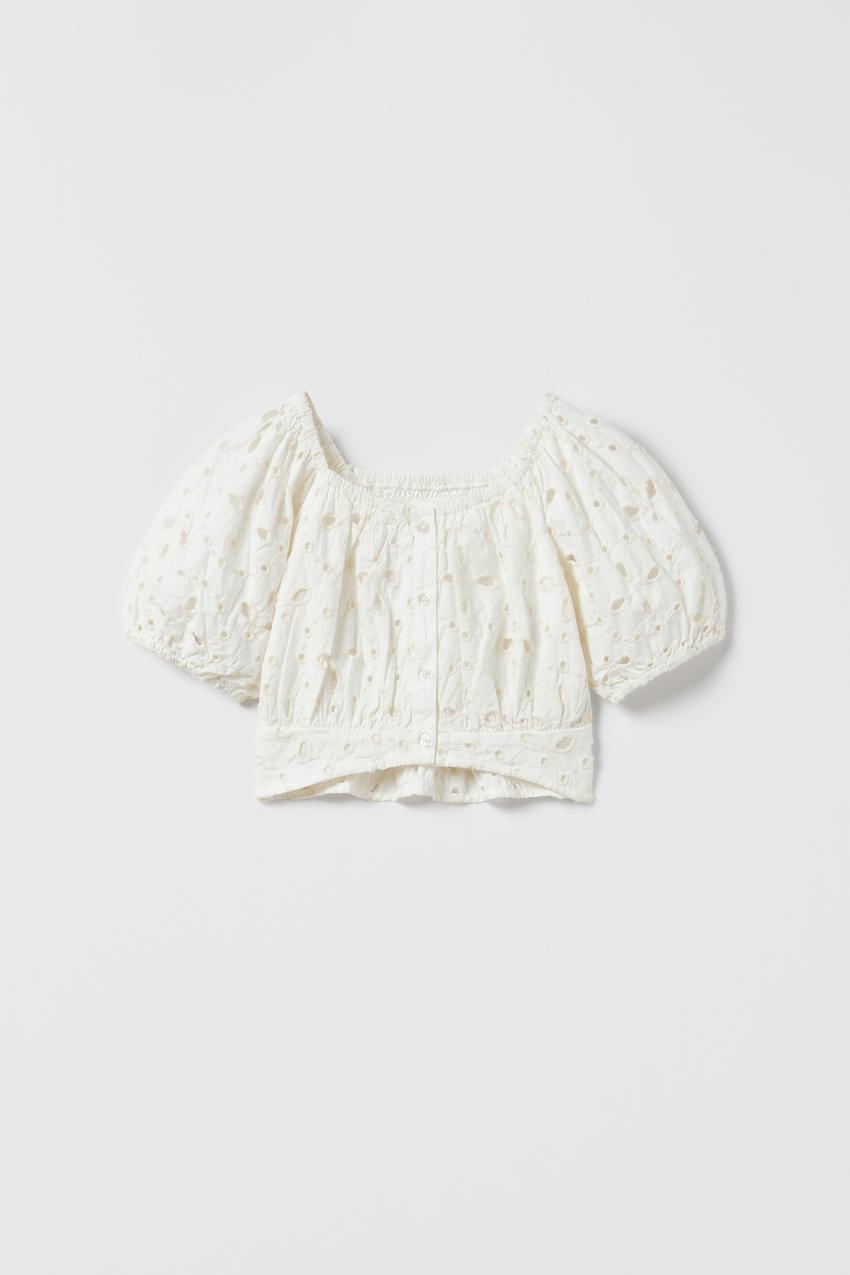 Zara embroidered top white Clearance