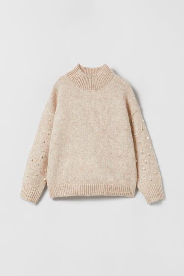 Image 0 of KNIT SWEATER WITH FAUX PEARLS from Zara