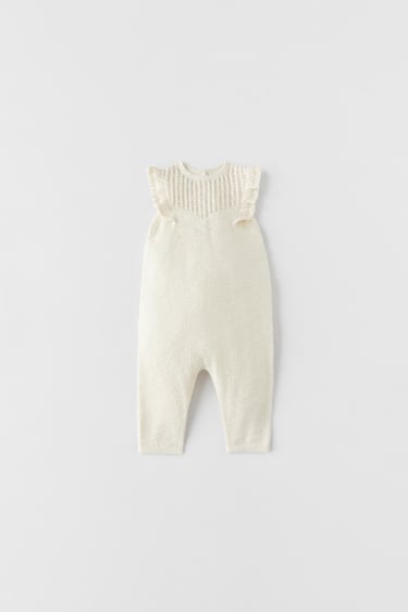 Image 0 of TEXTURED OPENWORK KNIT DUNGAREES WITH RUFFLES from Zara