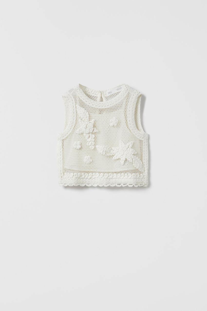 Zara embroidered mesh top Clearance