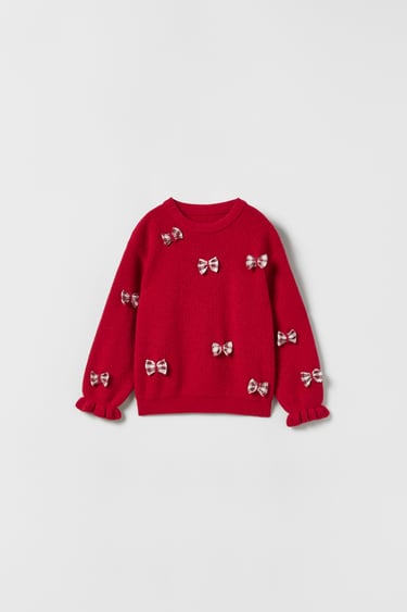 Image 0 of KNIT SWEATER WITH BOWS from Zara