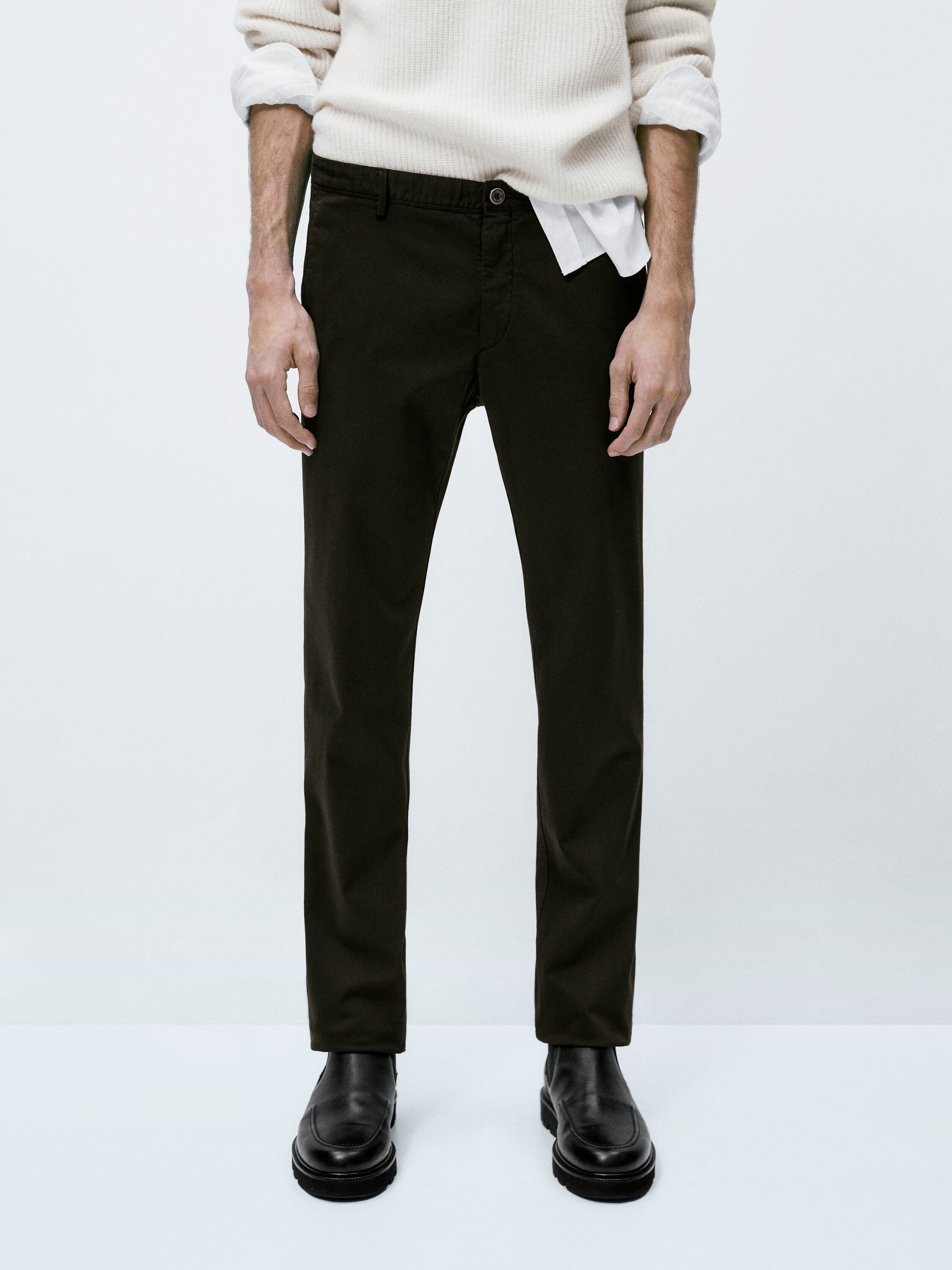 Regular fit cotton blend chino trousers