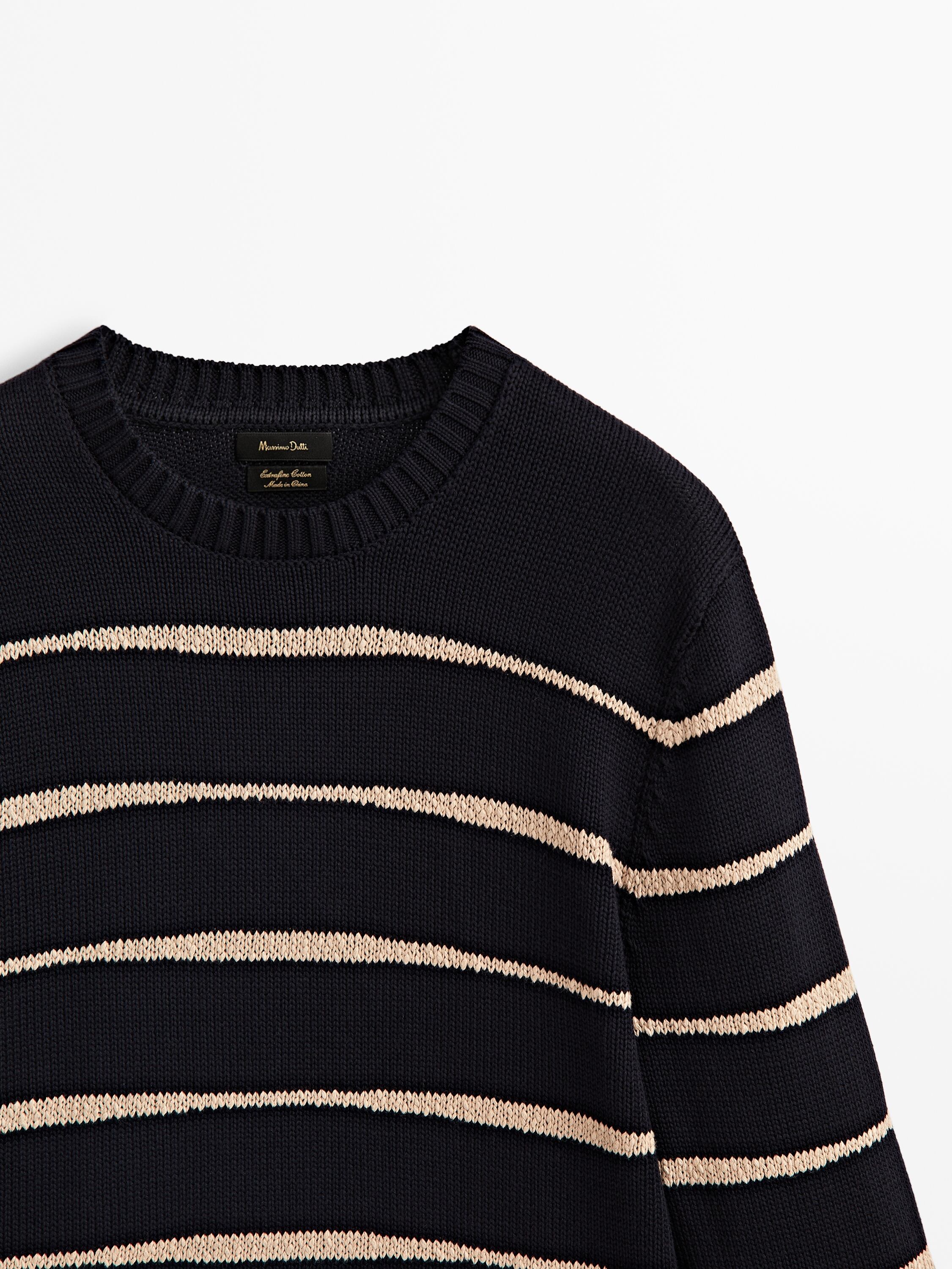 Striped knit crew neck sweater