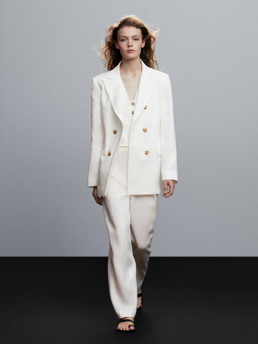 Double-Breasted 100% Linen Suit Blazer - White | Zara United States
