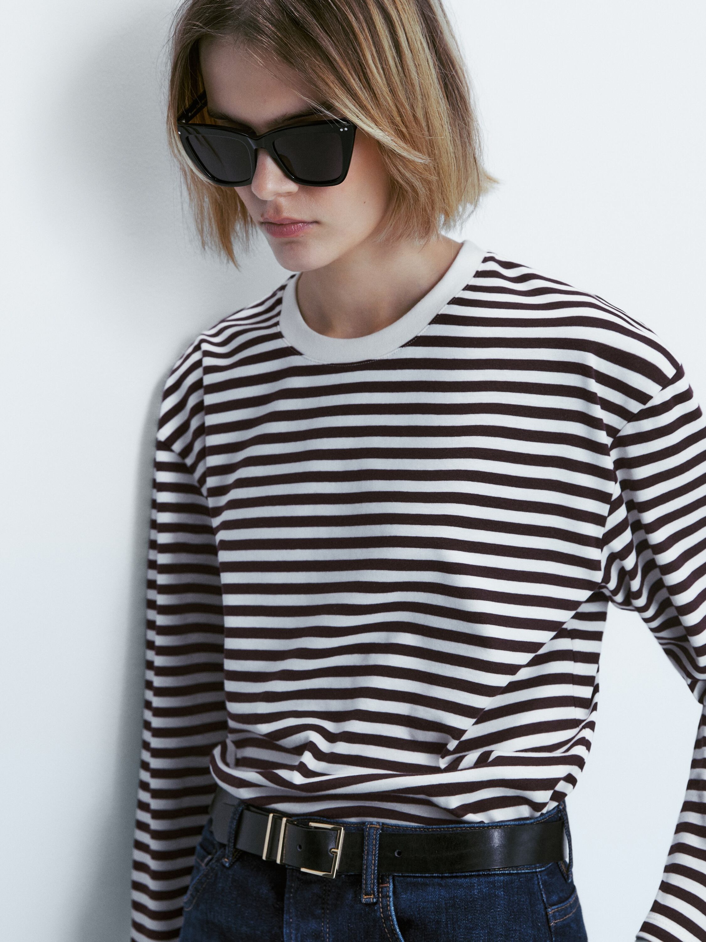 Oversize striped cotton T-shirt