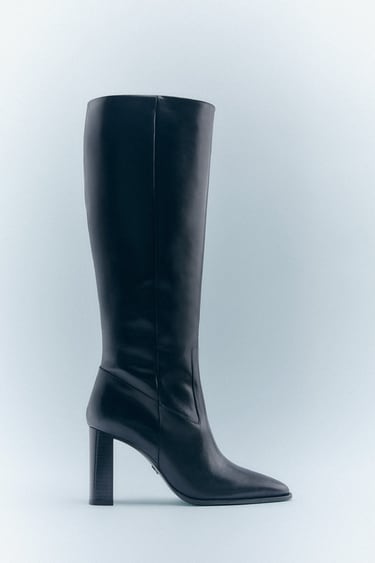 Image 0 of LEATHER BLOCK HEEL KNEE-HIGH BOOTS from Zara