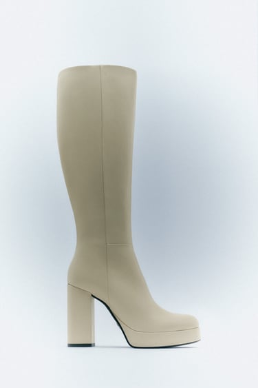 Image 0 of PLATFORM LEATHER HEELED BOOTS from Zara