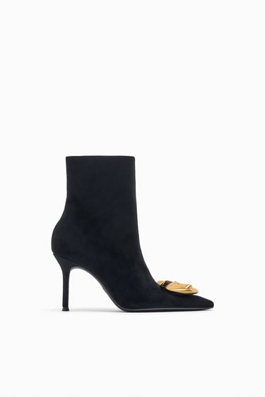 Image 0 of METAL FLOWER LEATHER HEELED ANKLE BOOTS from Zara