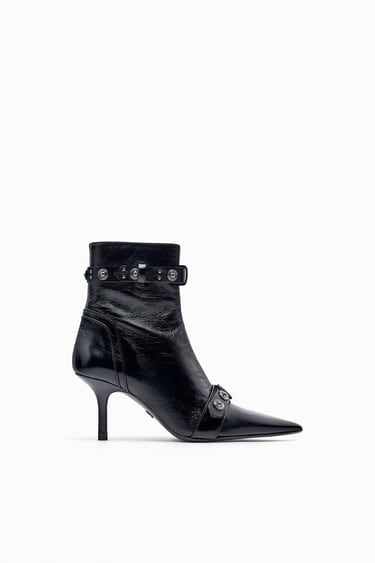 Image 0 of LEATHER ANKLE BOOTS WITH STUDDED STRAPS from Zara