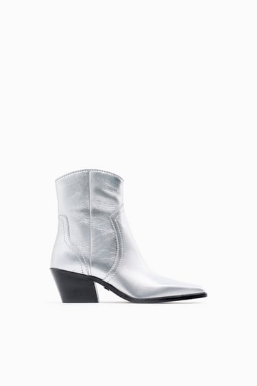 Image 0 of METALLIC LEATHER COWBOY ANKLE BOOTS from Zara