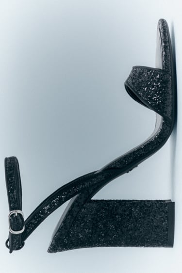 Image 0 of HIGH BLOCK HEEL GLITTER SANDALS from Zara