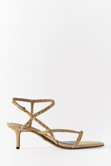 Image 0 of HIGH-HEEL SUEDE STUDDED SANDALS from Zara