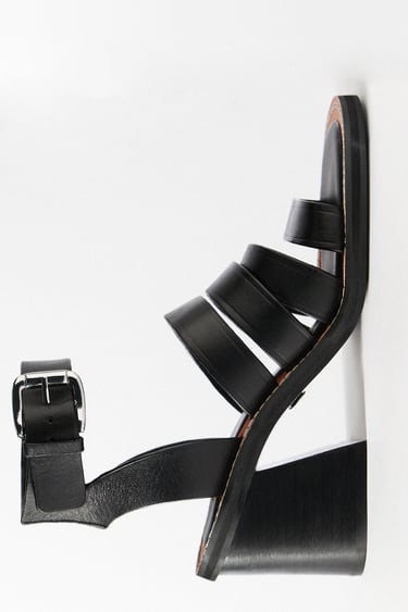 Image 0 of LEATHER STRAPPY SANDALS from Zara