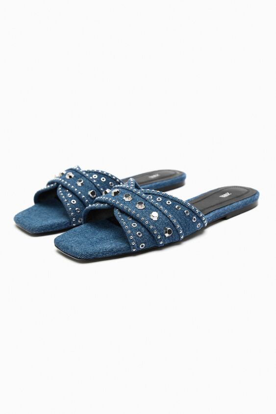 zara.com | Studded Flat Denim Sandals