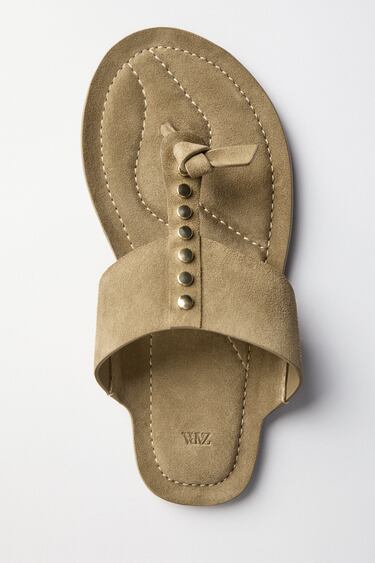 Image 0 of FLAT SPLIT SUEDE SLIDER SANDALS WITH STUDS from Zara