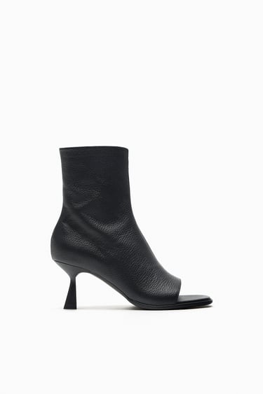 Image 0 of LEATHER HIGH-HEEL OPEN ANKLE BOOTS from Zara