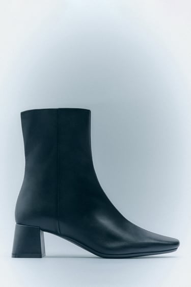 Image 0 of LEATHER HIGH BLOCK HEEL ANKLE BOOTS from Zara