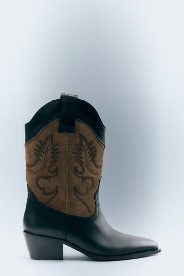 Image 0 of LEATHER EMBROIDERED COWBOY ANKLE BOOTS from Zara