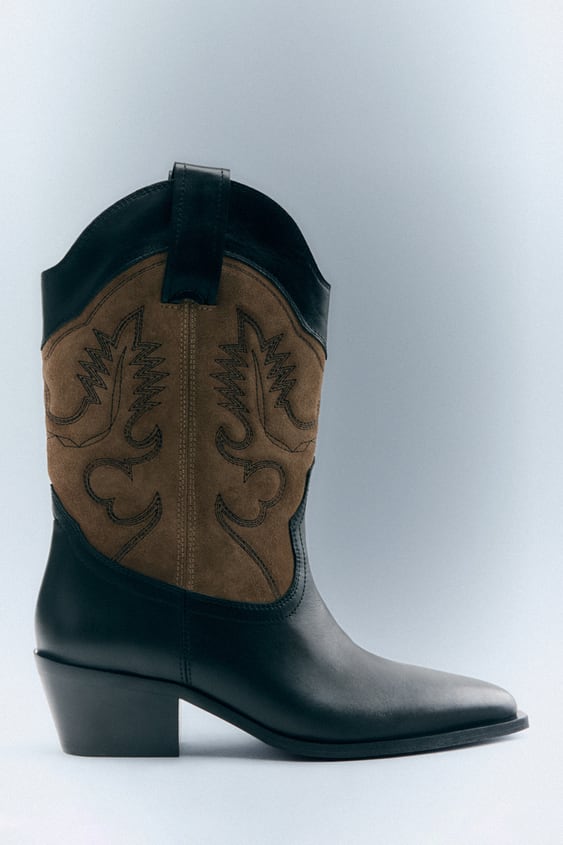 EMBROIDERED LEATHER COWBOY ANKLE BOOTS