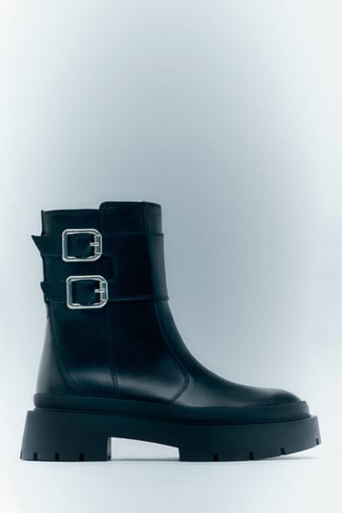 Image 0 of LEATHER BIKER BOOTS WITH BUCKLES from Zara