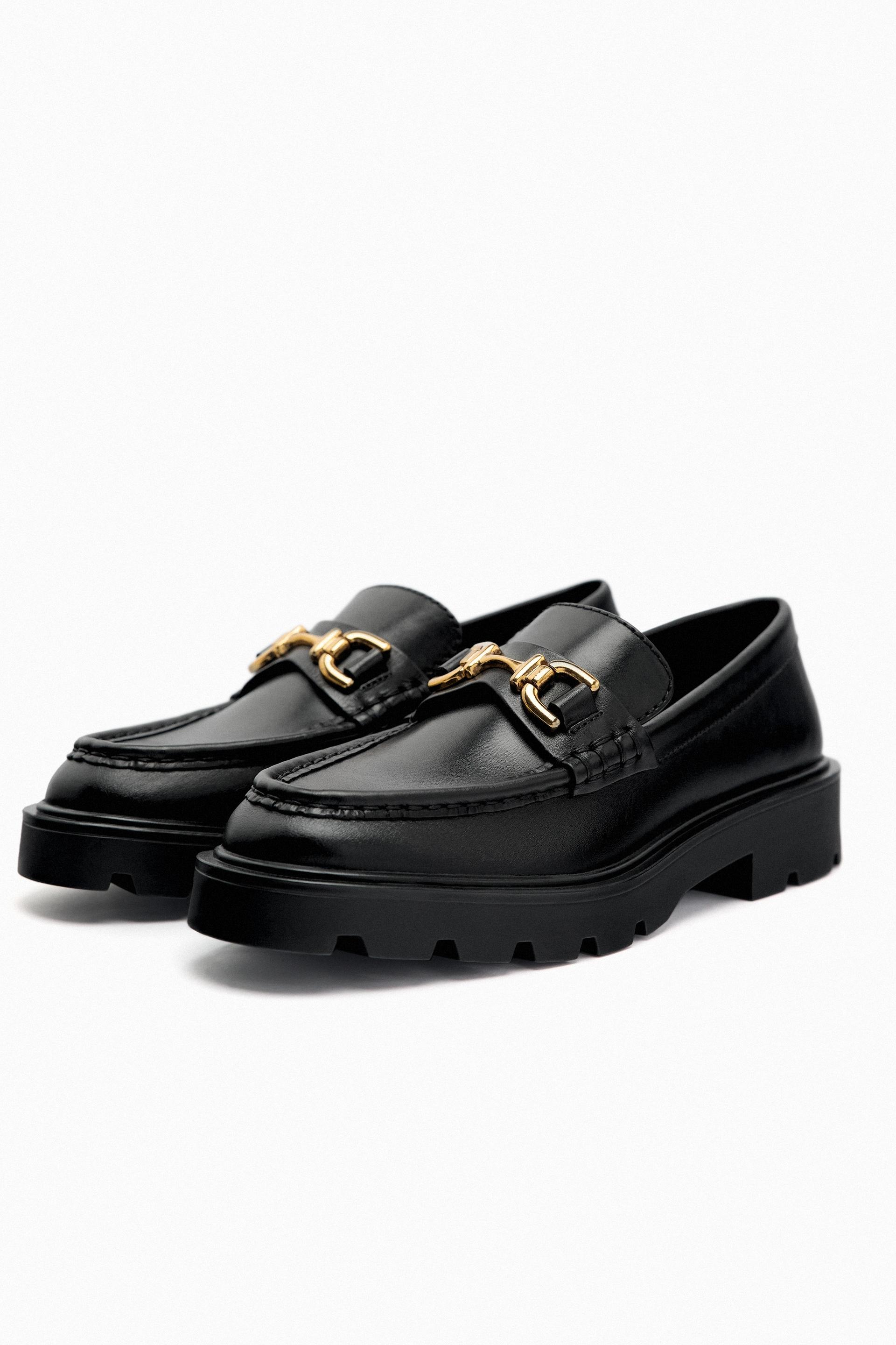 Lug sole leather loafers zara Clearance