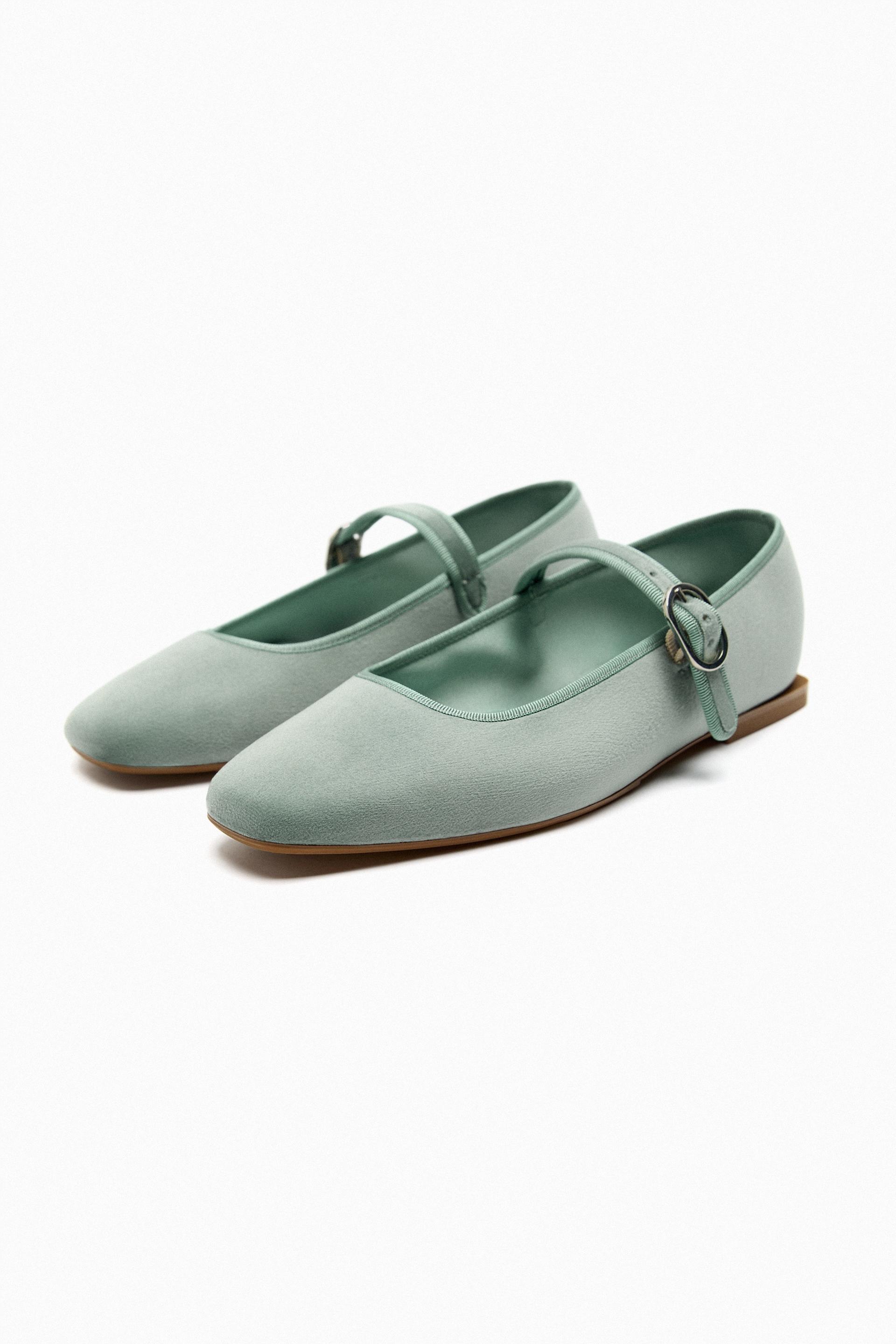 Zara green flat shoes Clearance