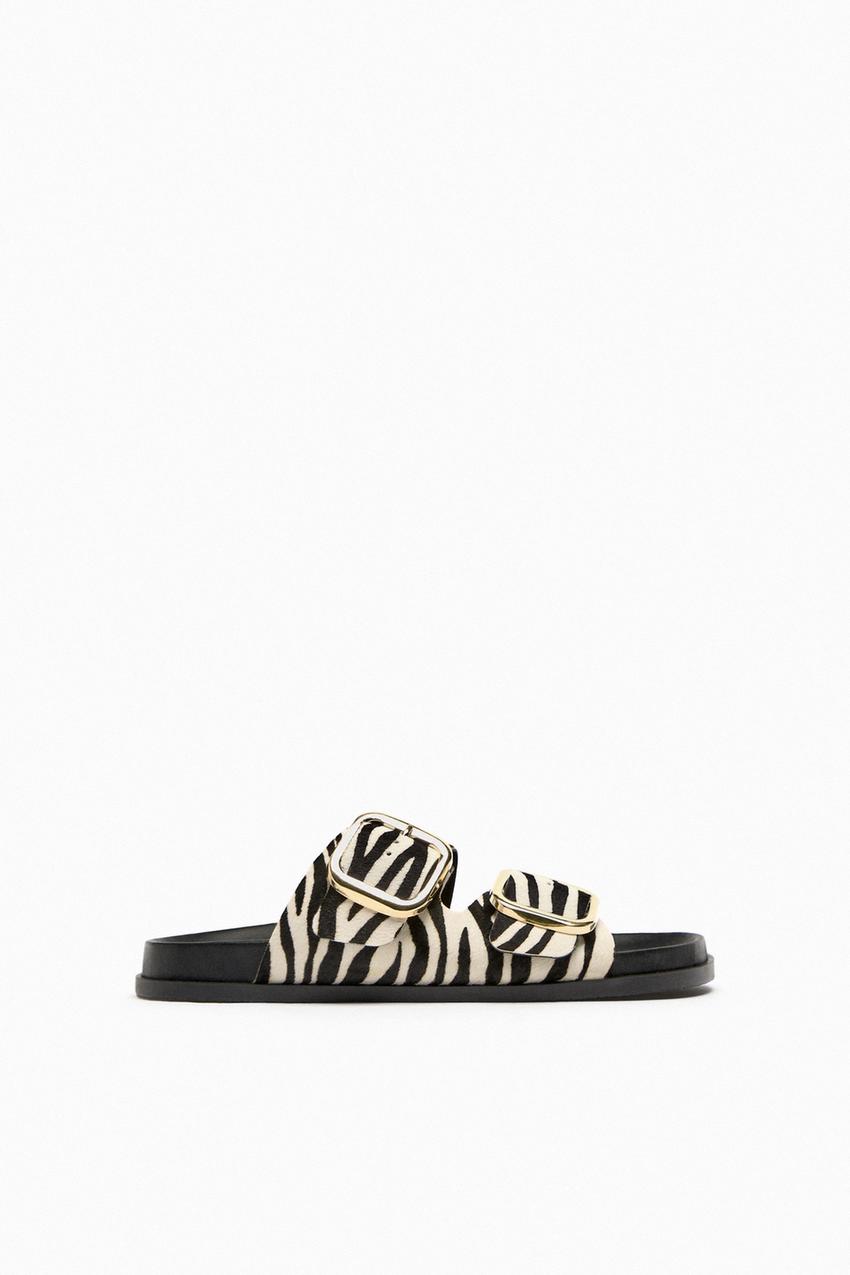 Zara buckled leather flat sandals Clearance
