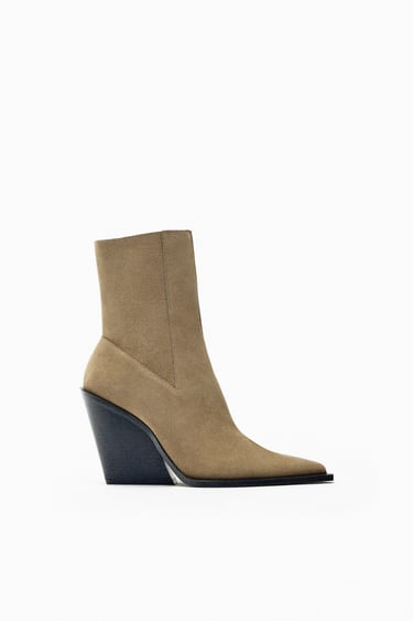 Image 0 of LEATHER HEELED COWBOY ANKLE BOOTS from Zara