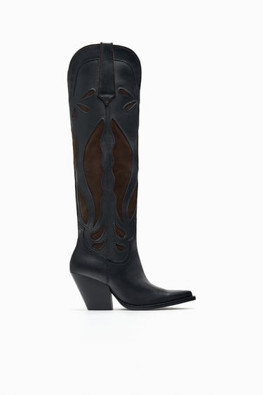 Image 0 of KNEE HIGH MIXED SUEDE COWBOY BOOTS from Zara