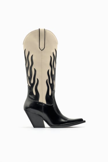 Image 0 of MID-CALF CONTRASTING FLAME COWBOY BOOTS from Zara