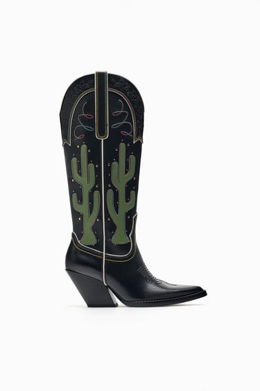 Image 0 of CONTRASTING KNEE HIGH CACTUS COWBOY BOOTS from Zara