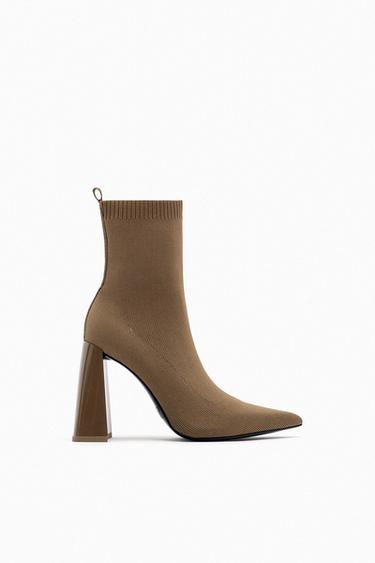 GEOMETRIC HEELED FABRIC ANKLE BOOTS - Beige | ZARA Turkey