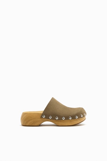 Image 0 of SPLIT SUEDE STUDDED CLOGS from Zara