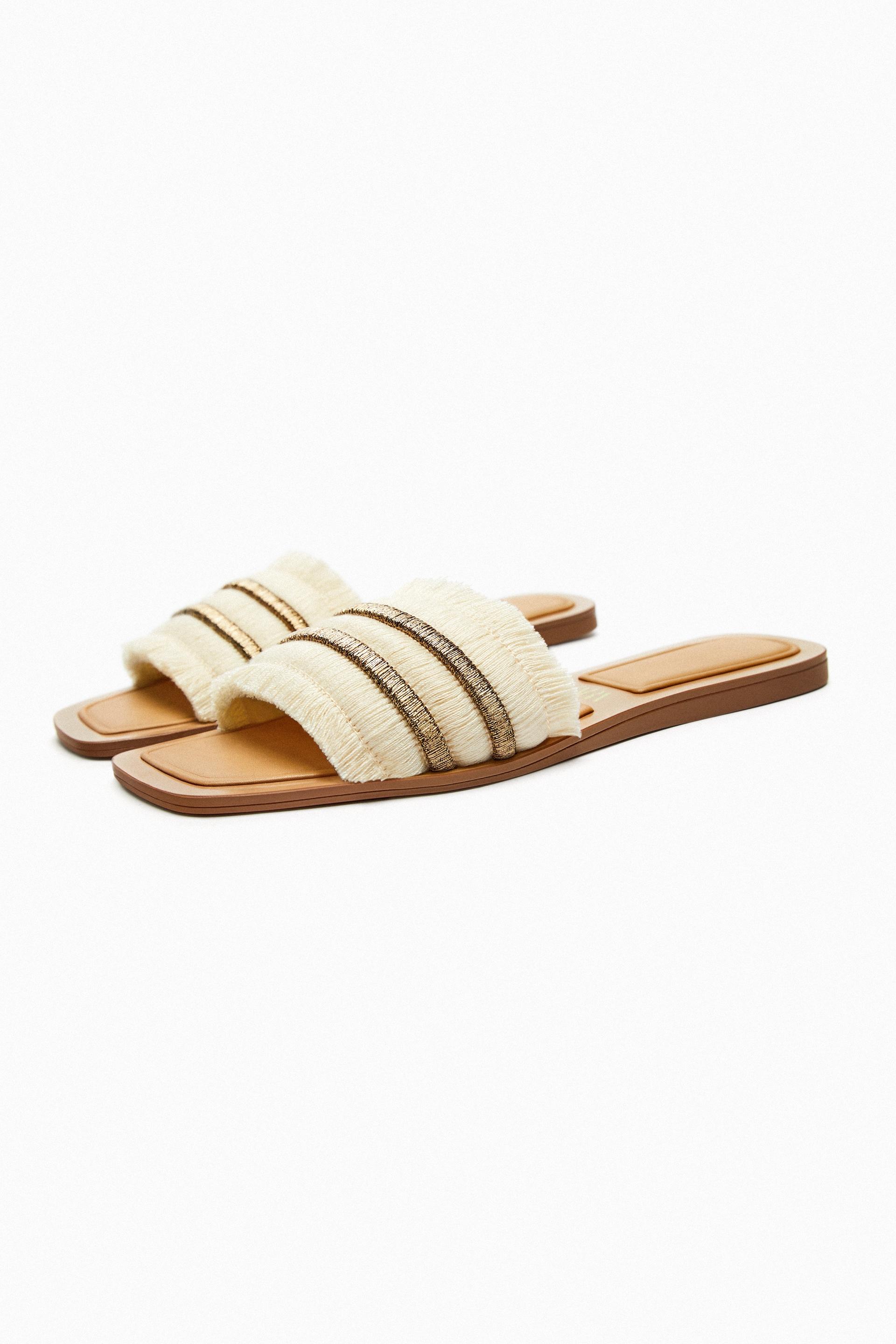 Zara flat sandals with fringe Clearance