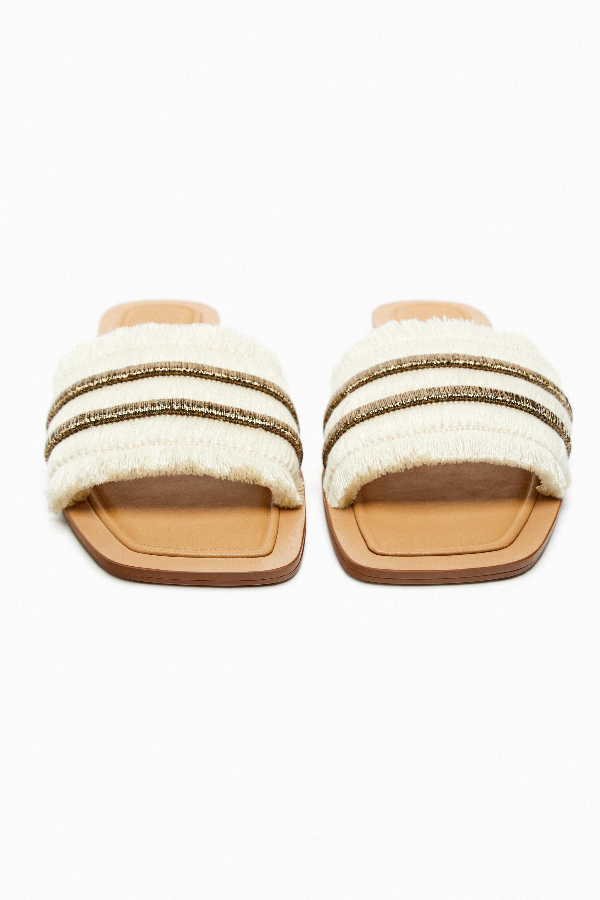 Zara flat sandals with fringe Clearance