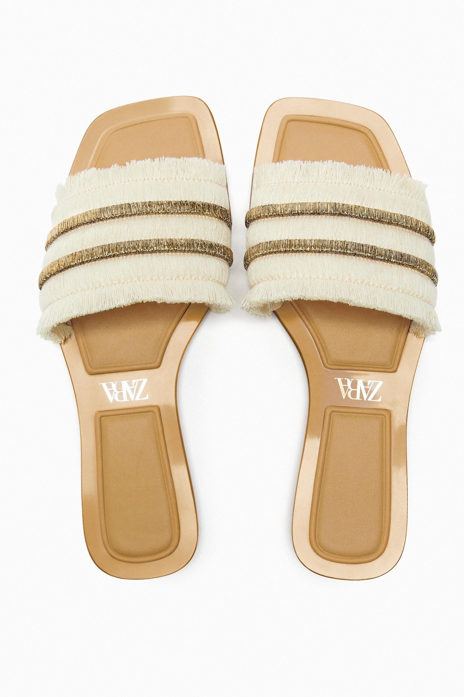 Zara flat sandals with fringe Clearance