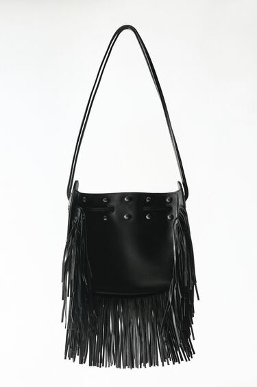 Image 0 of FRINGED LEATHER BUCKET BAG from Zara