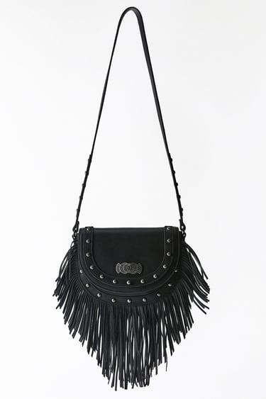 Image 0 of FRINGED LEATHER CROSSBODY BAG from Zara