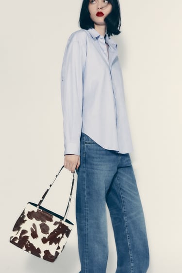 Image 0 of ANIMAL PRINT LEATHER MINI TOTE BAG from Zara
