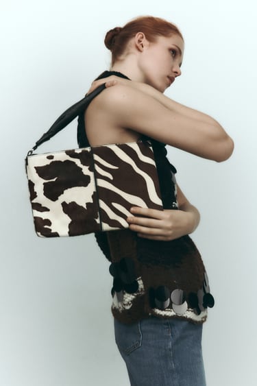 Image 0 of LEATHER ANIMAL PRINT SHOULDER BAG from Zara