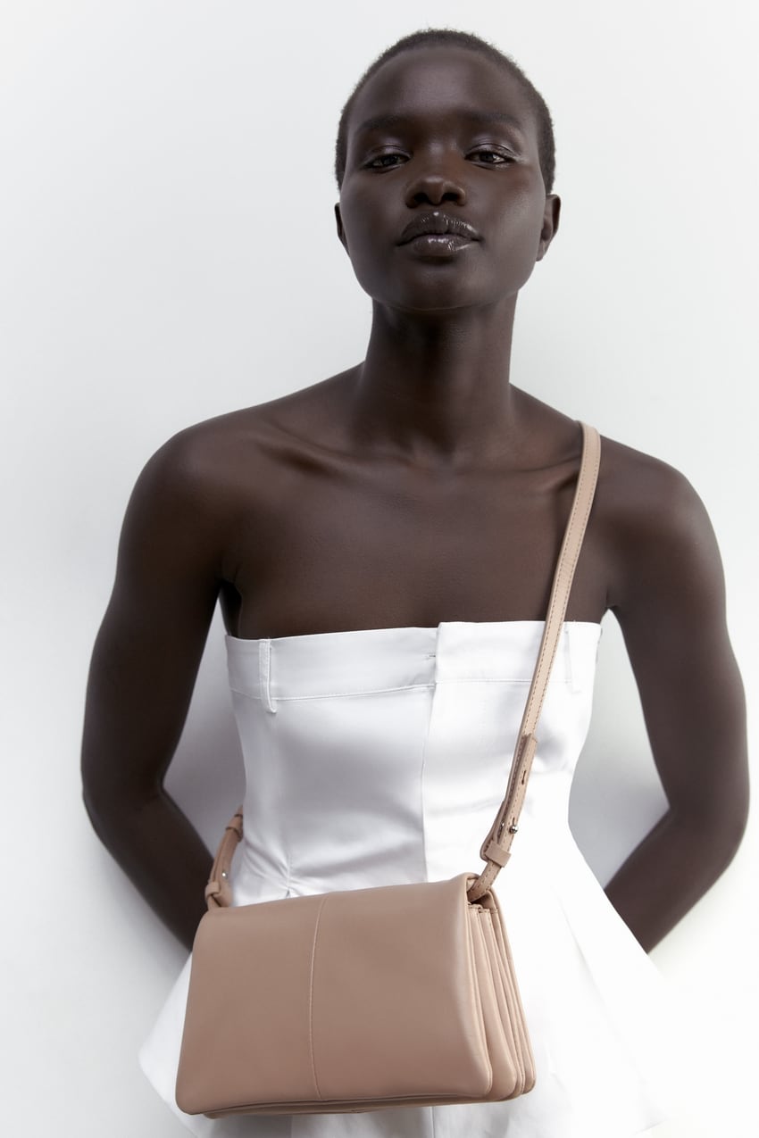 Basic Leather Crossbody Bag - Beige | Zara United Kingdom