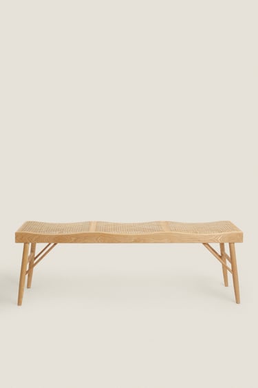 Image 0 of WOOD AND RATTAN BENCH from Zara