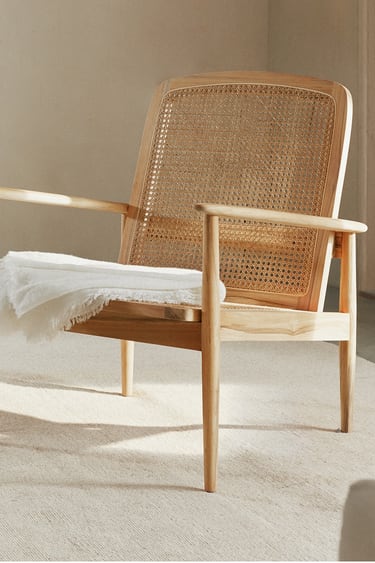 Image 0 of TEAK AND RATTAN ARMCHAIR from Zara