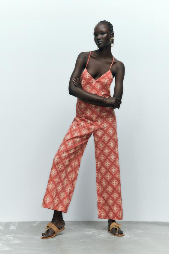LONG PRINTED JUMPSUIT - Terracotta | ZARA New Zealand