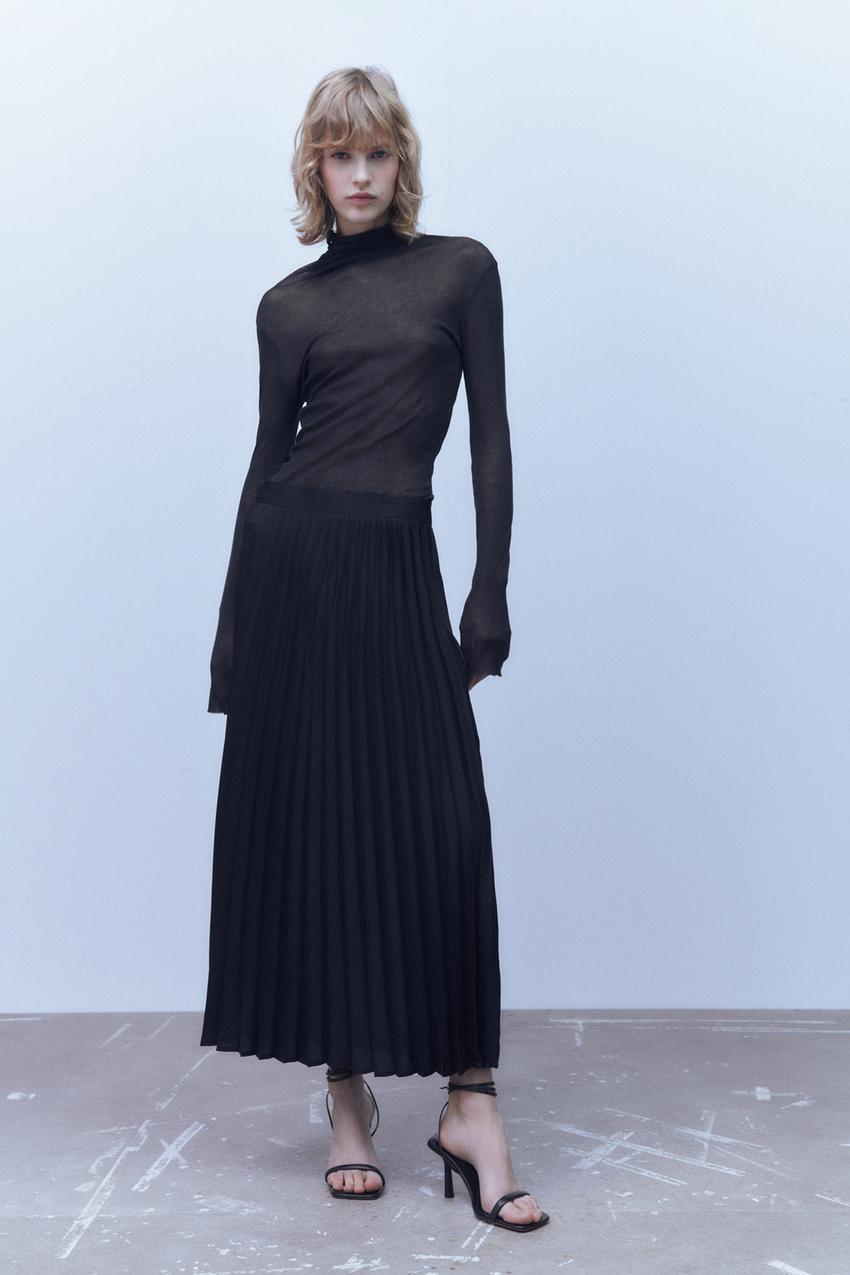 Long pleated skirt zara Outlet