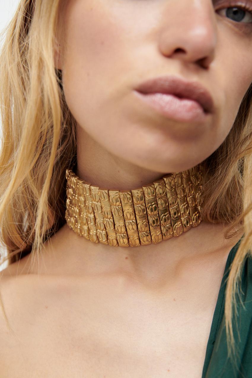 WIDE METAL CHOKER Golden ZARA Angola
