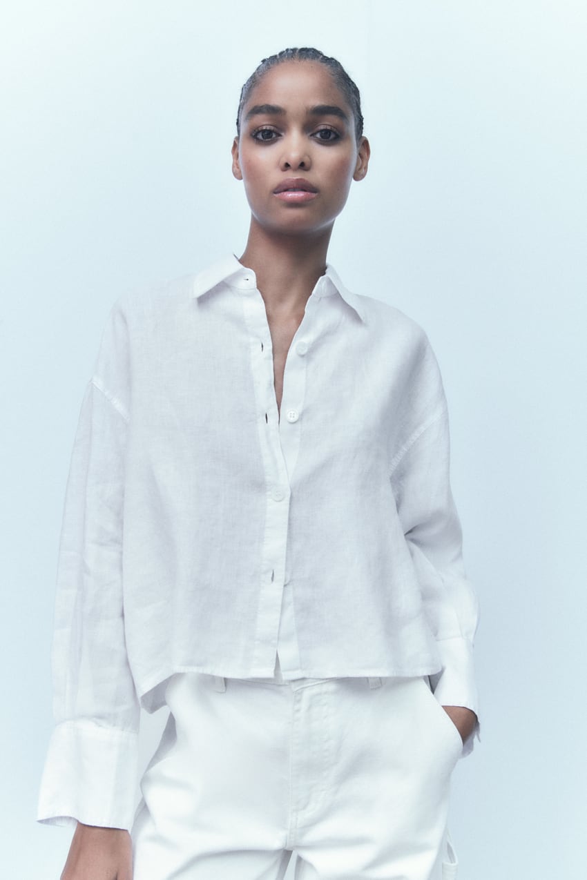 CROPPED LINEN SHIRT - Oyster White